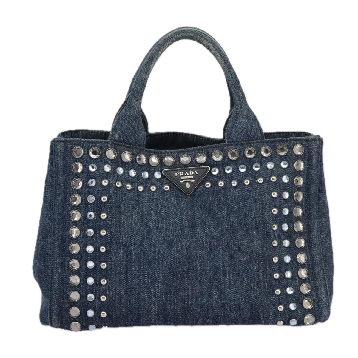 PRADA Bijoux Canapa PM Hand Bag Denim Blue Silver Auth ki5076