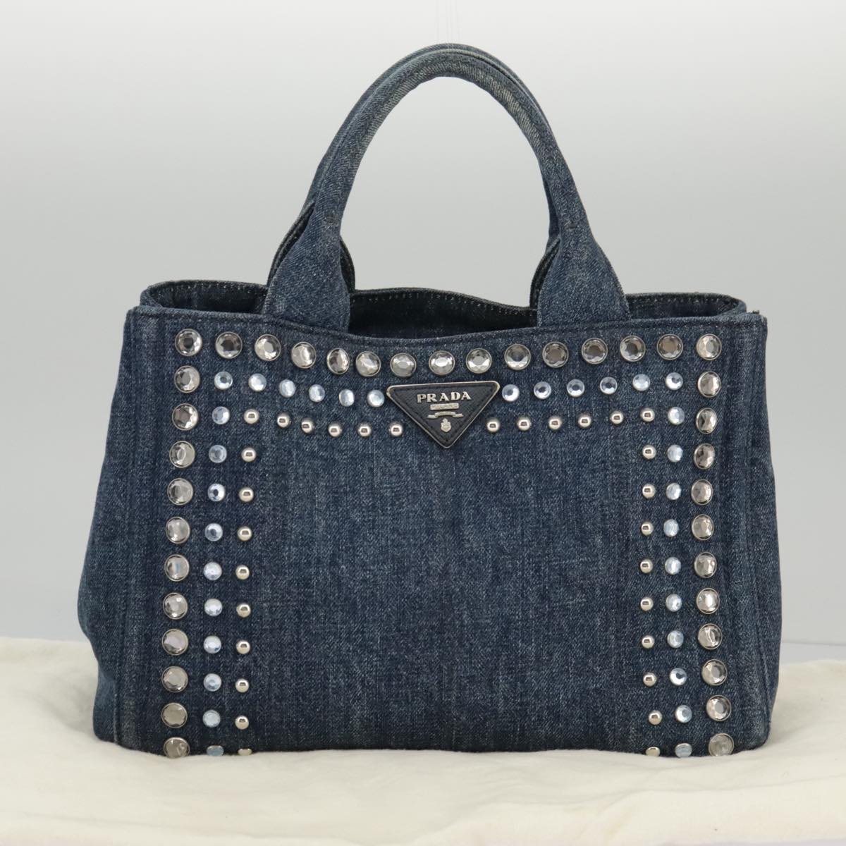 PRADA Bijoux Canapa PM Hand Bag Denim Blue Silver Auth ki5076