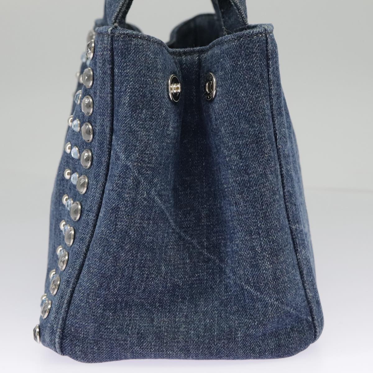 PRADA Bijoux Canapa PM Hand Bag Denim Blue Silver Auth ki5076