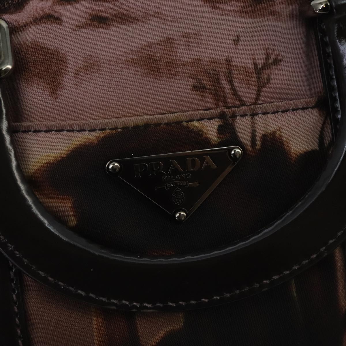 PRADA Hand Bag Nylon 2way Brown Silver Auth ki5081