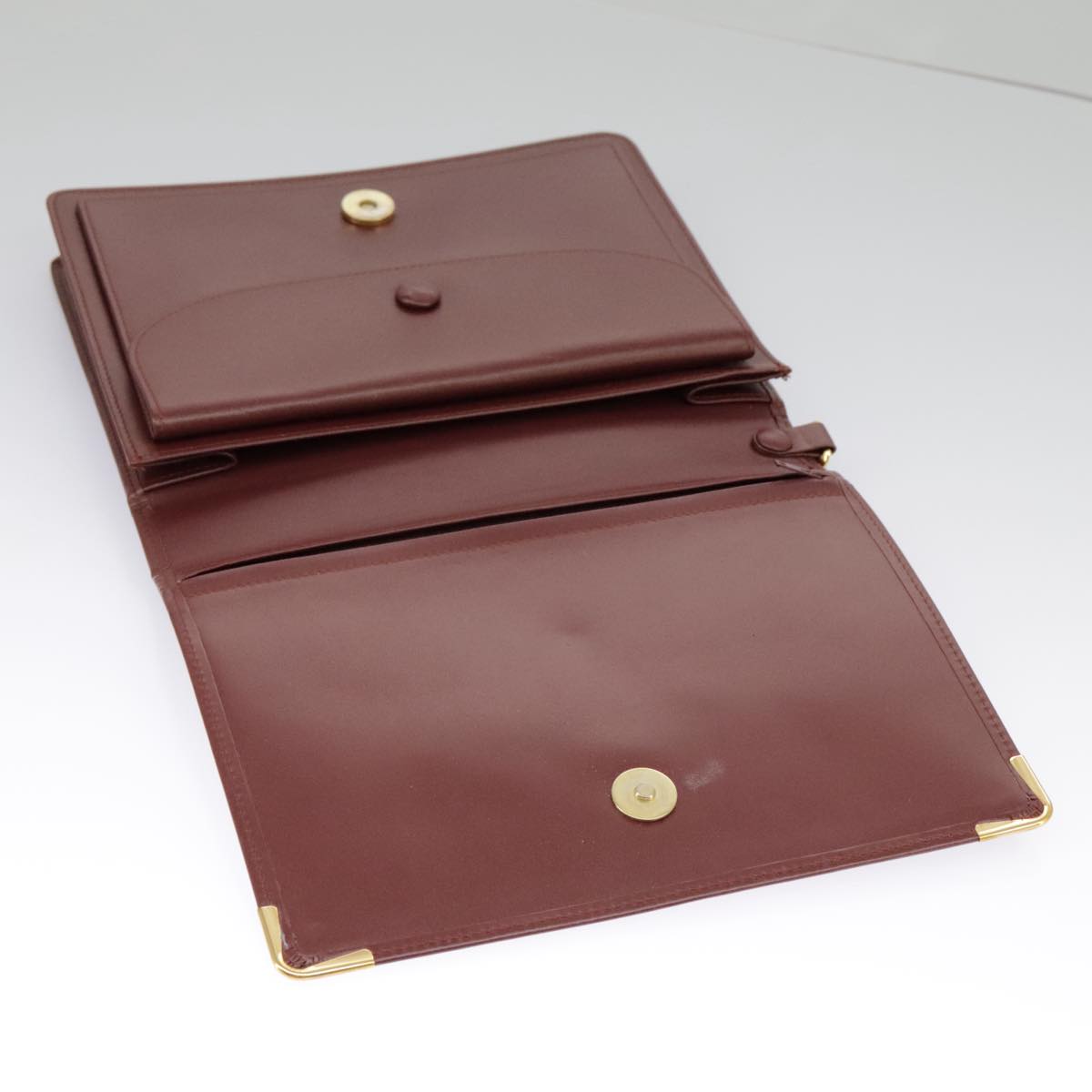 CARTIER Clutch Bag Leather Bordeaux Gold Auth ki5085A