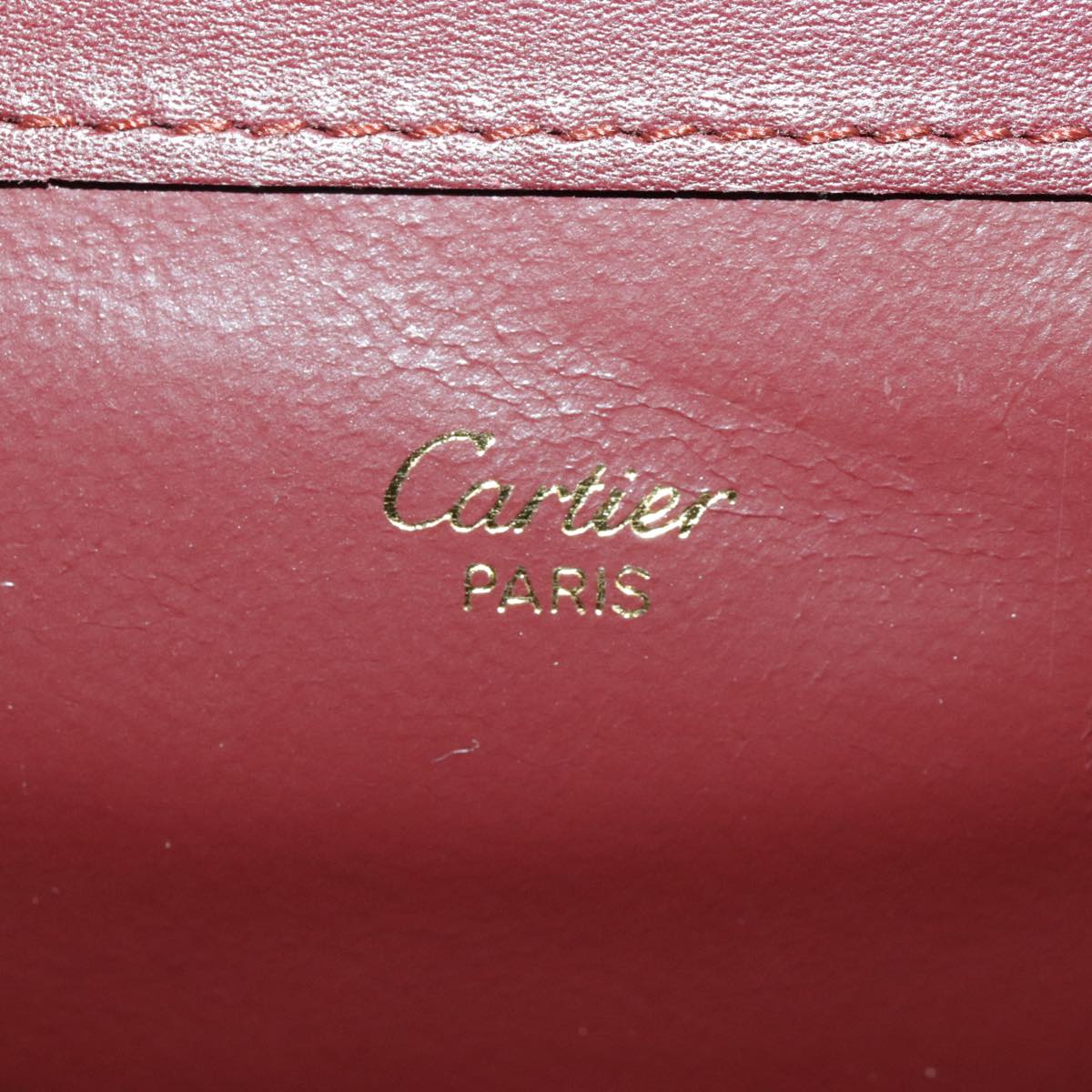 CARTIER Clutch Bag Leather Bordeaux Gold Auth ki5085A