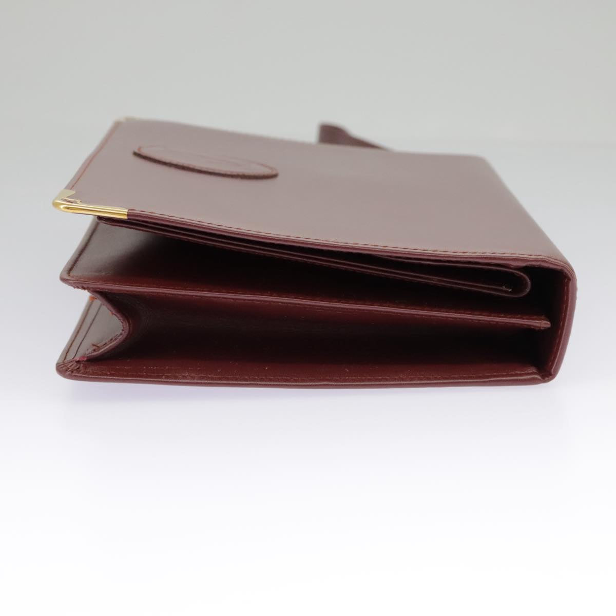 CARTIER Clutch Bag Leather Bordeaux Gold Auth ki5085A