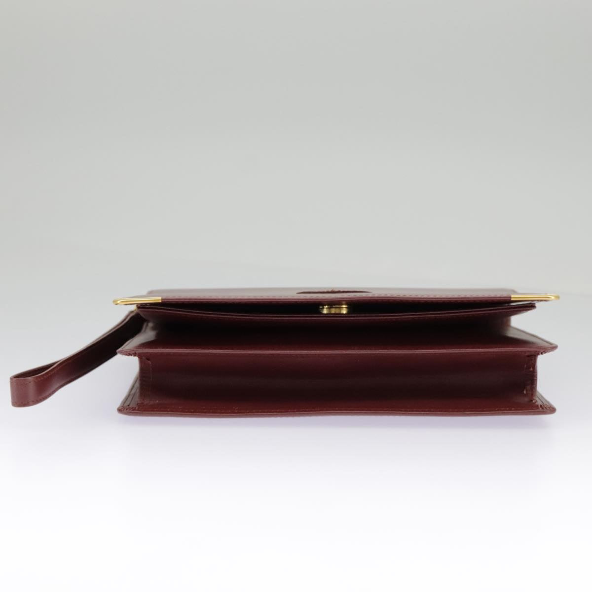 CARTIER Clutch Bag Leather Bordeaux Gold Auth ki5085A