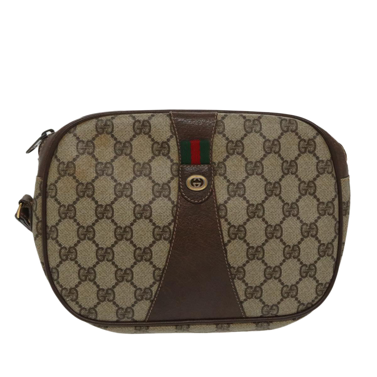 GUCCI GG Supreme Web Sherry Line Clutch Bag PVC Beige Red 156 01 034 Auth ki5089