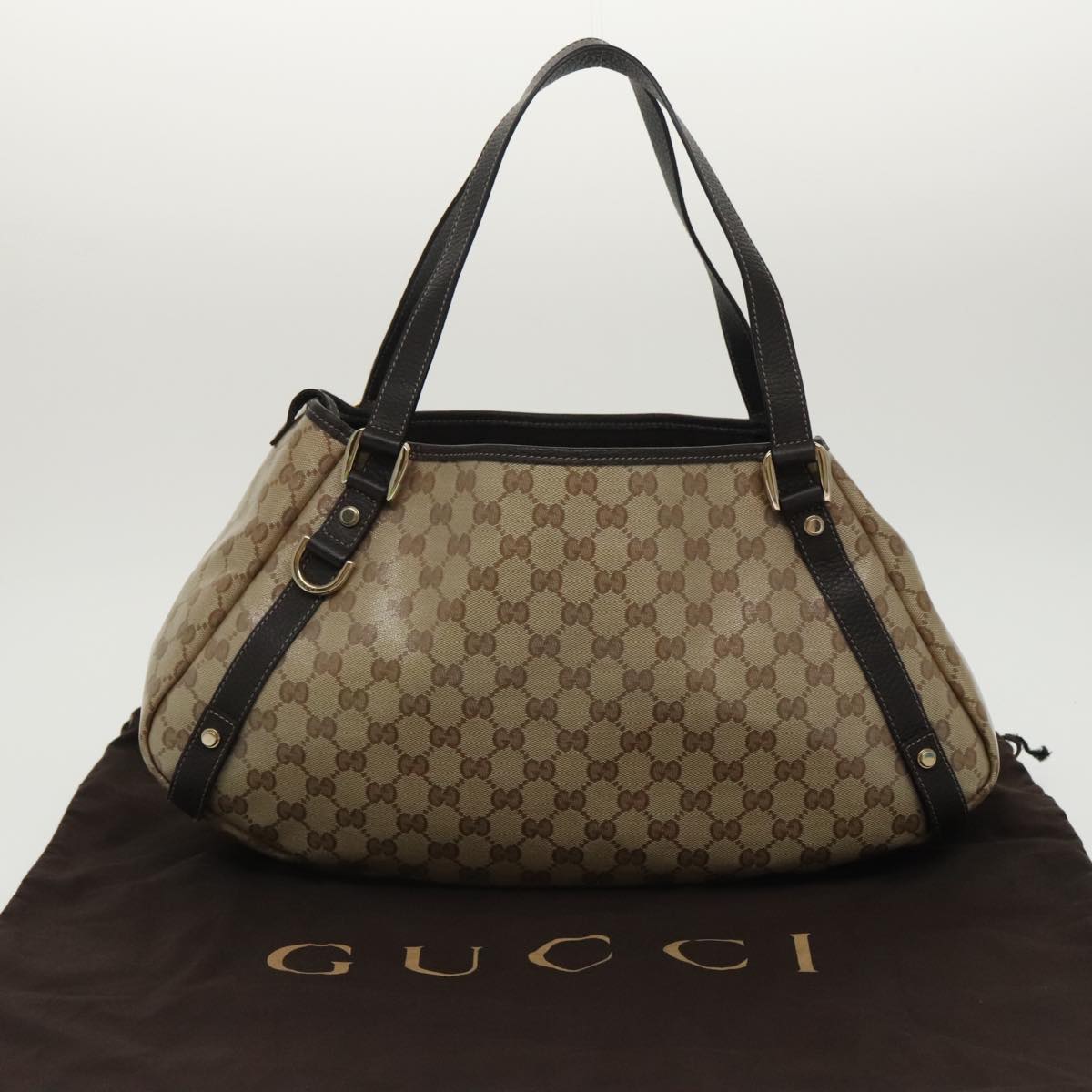 GUCCI GG Crystal Abbey Tote Bag Beige Gold 293578 Auth ki5099