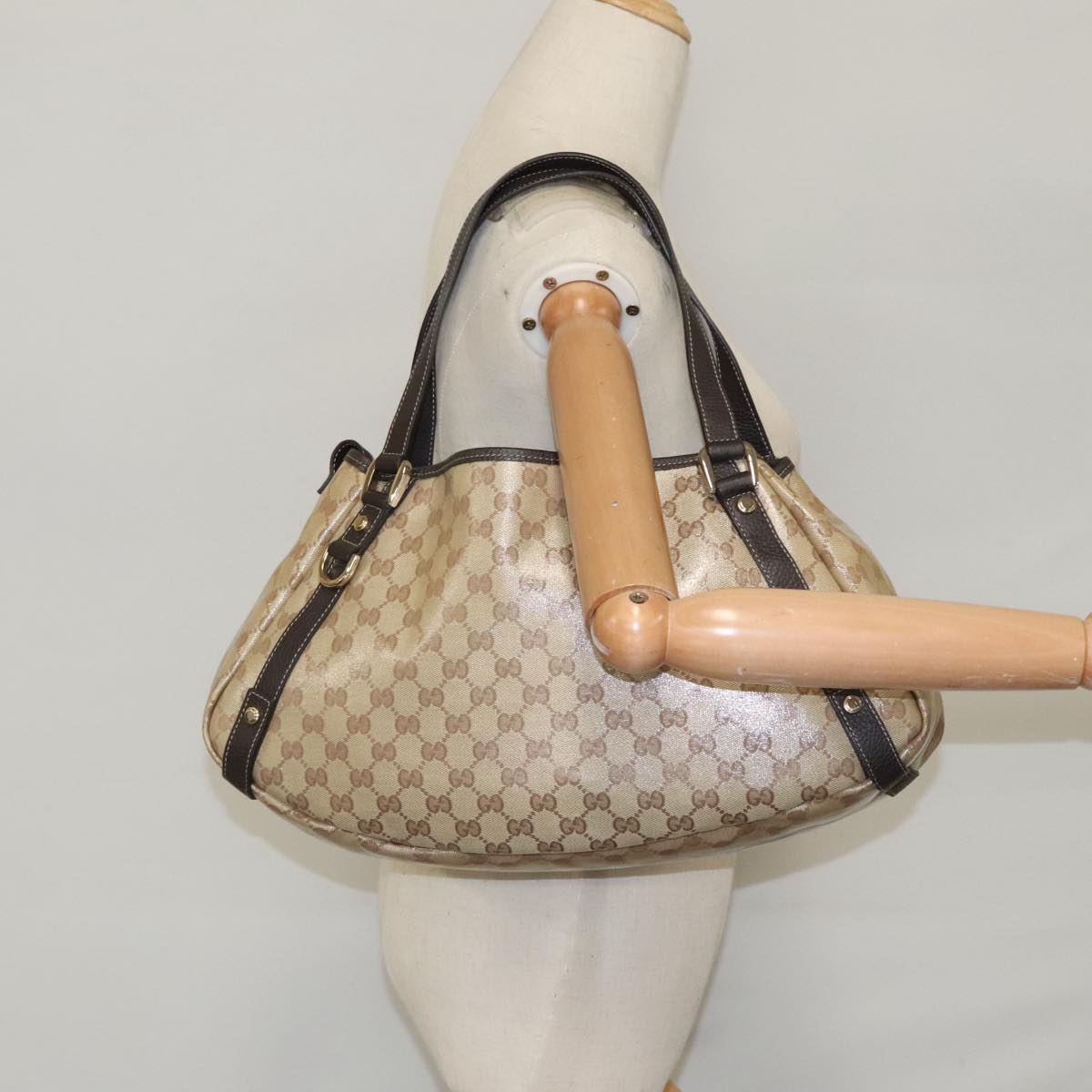 GUCCI GG Crystal Abbey Tote Bag Beige Gold 293578 Auth ki5099