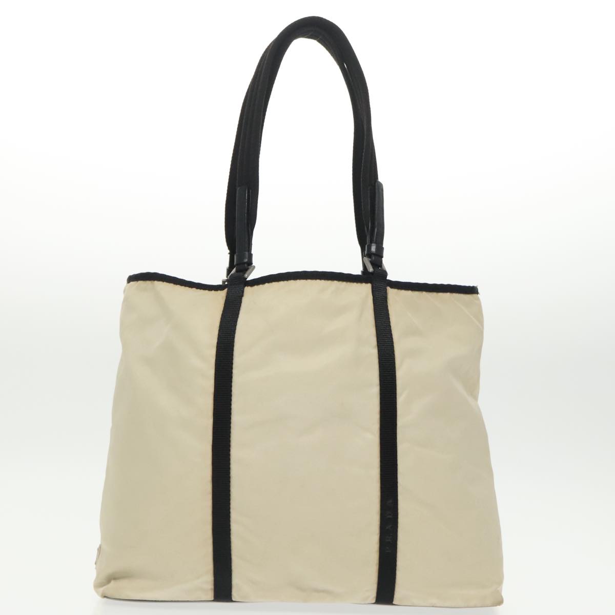 PRADA Tote Bag Nylon Canvas Gray Beige Auth ki5100 - 0