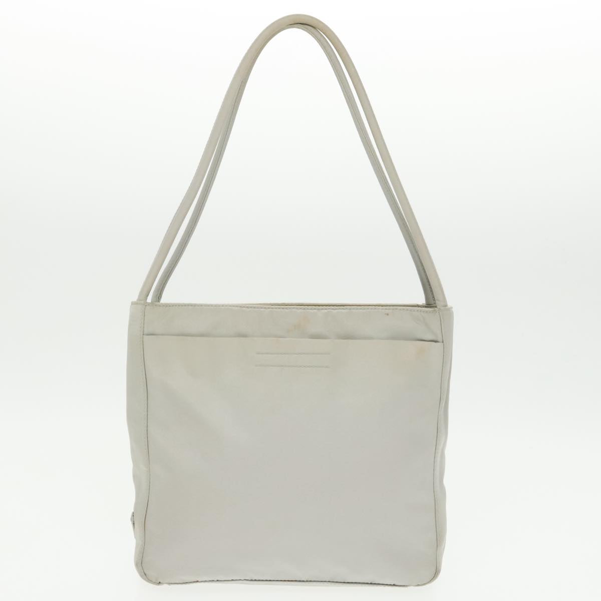 PRADA Tote Bag Nylon Canvas Gray Beige Auth ki5100