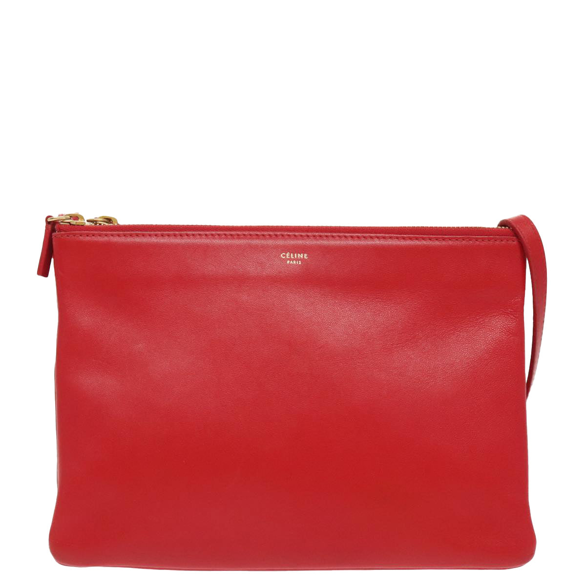 CELINE Trio Shoulder Bag Leather Red Gold Auth ki5101 - 0