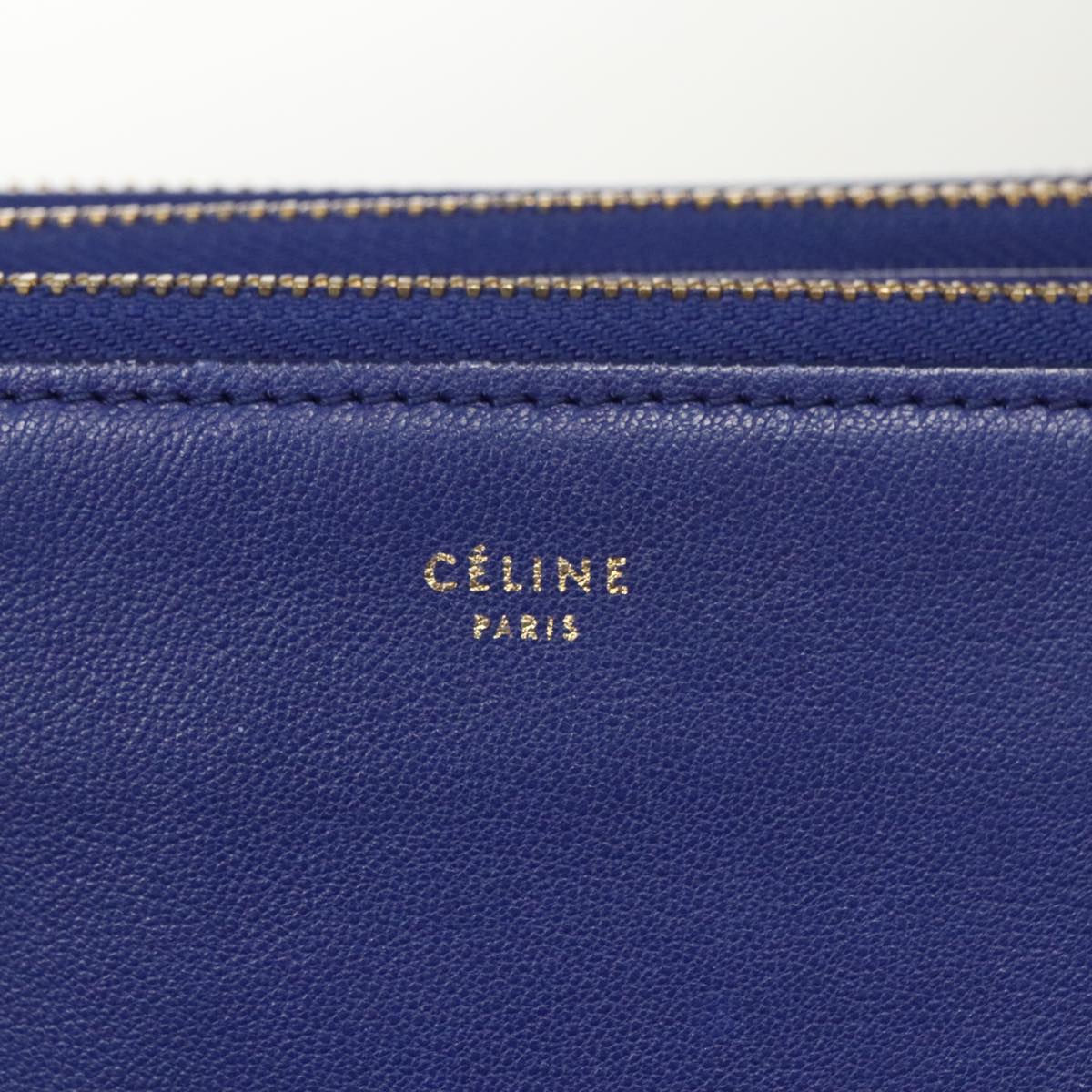 CELINE Trio Shoulder Bag Leather Blue Gold Auth ki5102