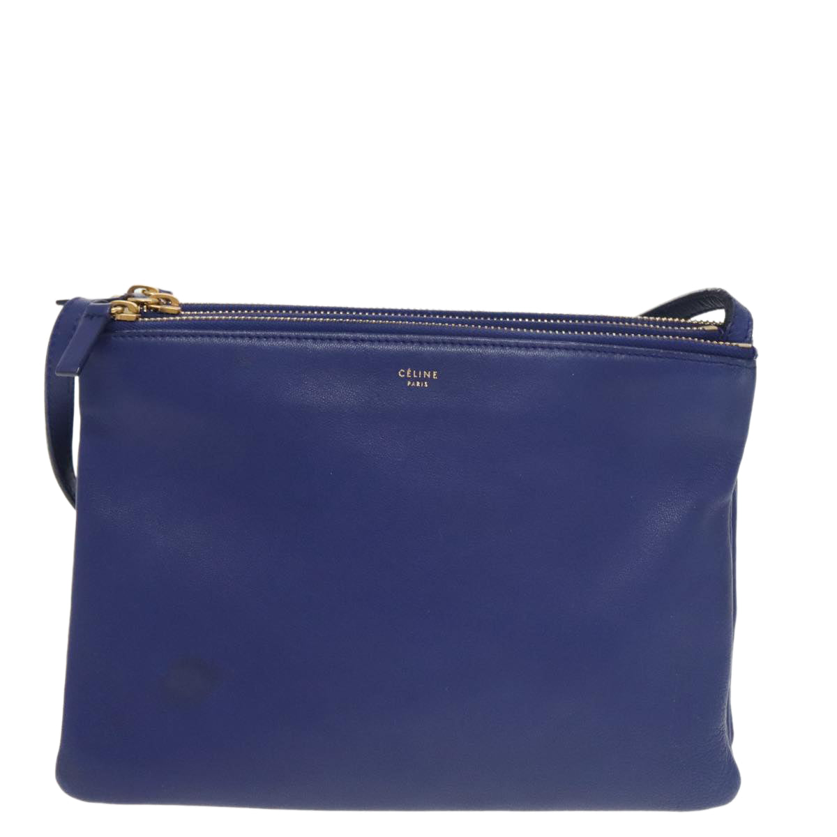 CELINE Trio Shoulder Bag Leather Blue Gold Auth ki5102 - 0