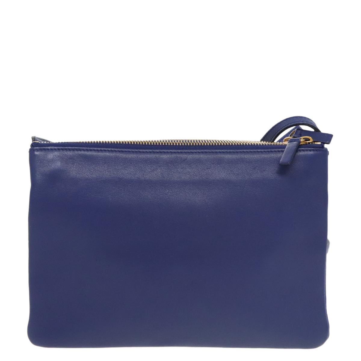 CELINE Trio Shoulder Bag Leather Blue Gold Auth ki5102