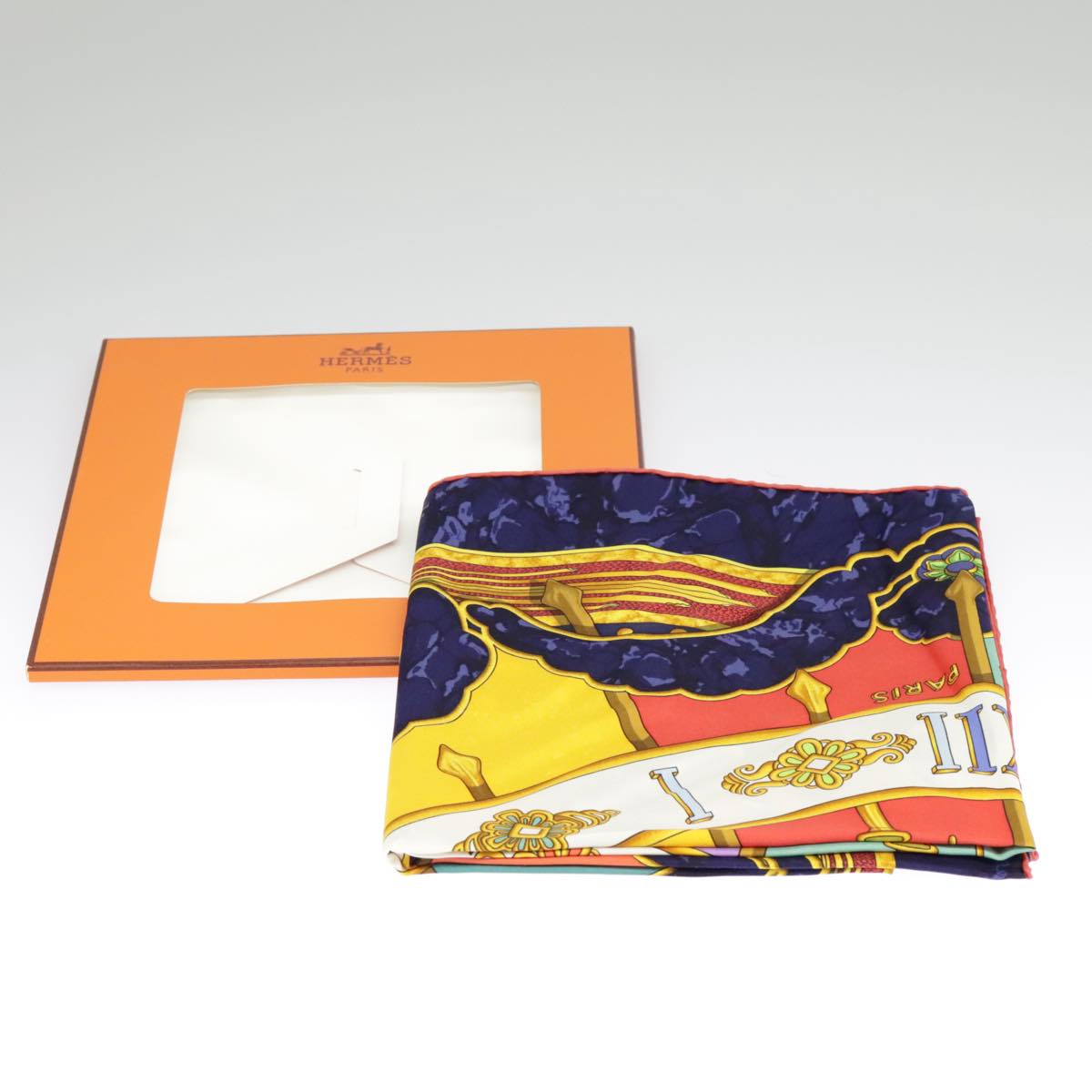 HERMES Carre 90 Scarf ""CARPE DIEM"" Silk Blue Auth ki5111