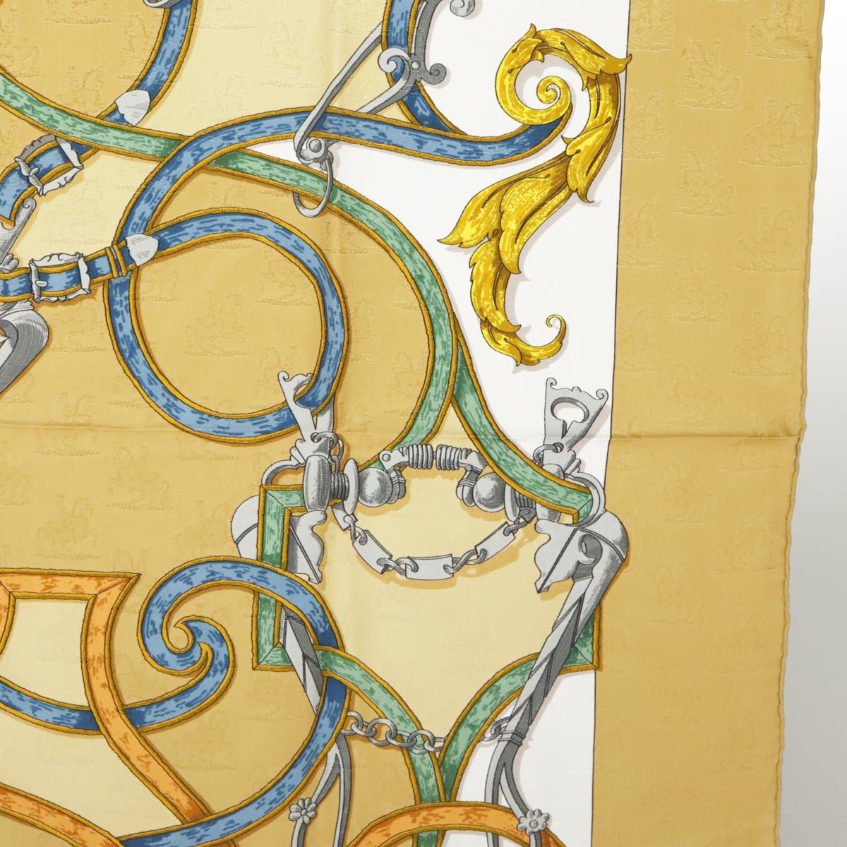 HERMES Carre 90 Scarf ""L’INSTRVCTION DV ROY"" Silk Beige Auth ki5112