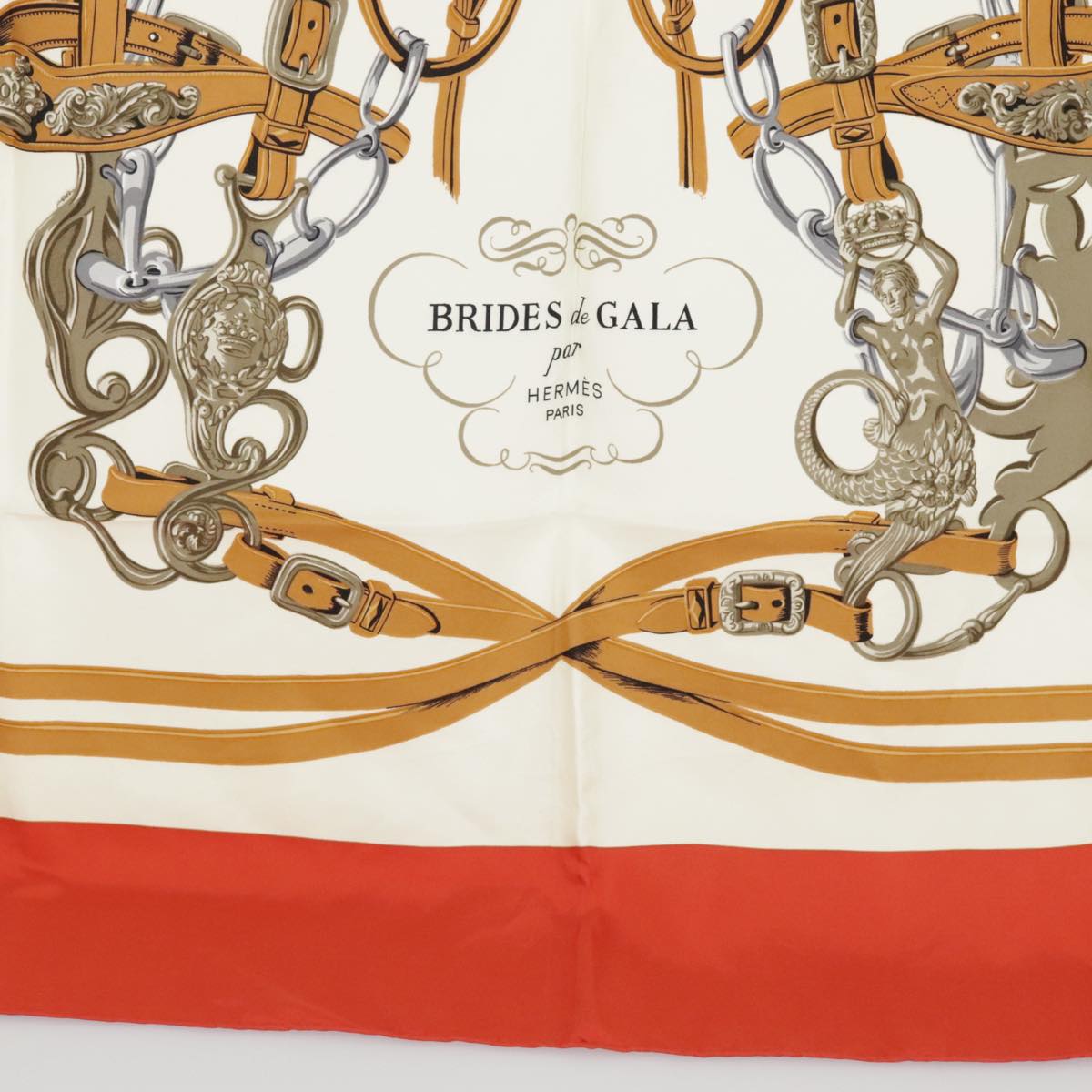 HERMES Carre 90 Scarf ""BRIDES de GALA"" Silk Red White Auth ki5113