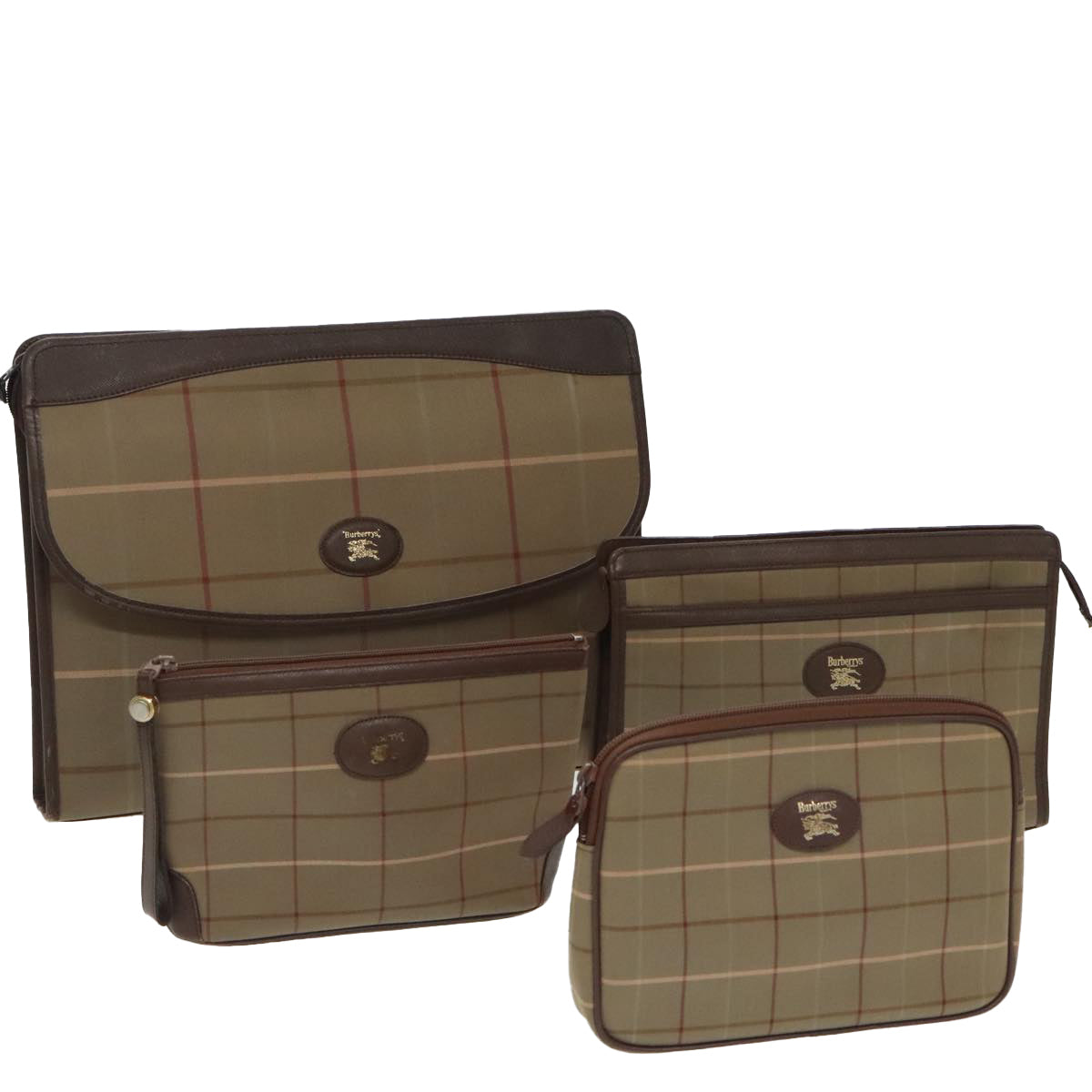 Burberrys Nova Check Clutch Bag Canvas 4Set Beige Auth ki5116