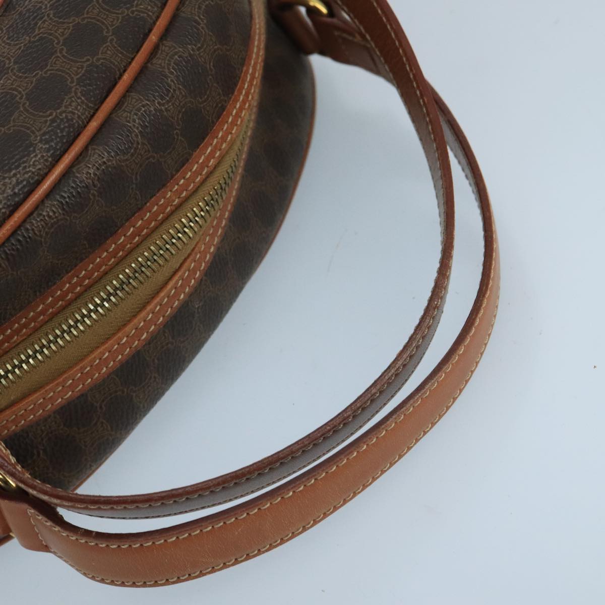 CELINE Macadam Canvas Hand Bag PVC Leather Brown Gold Auth ki5117