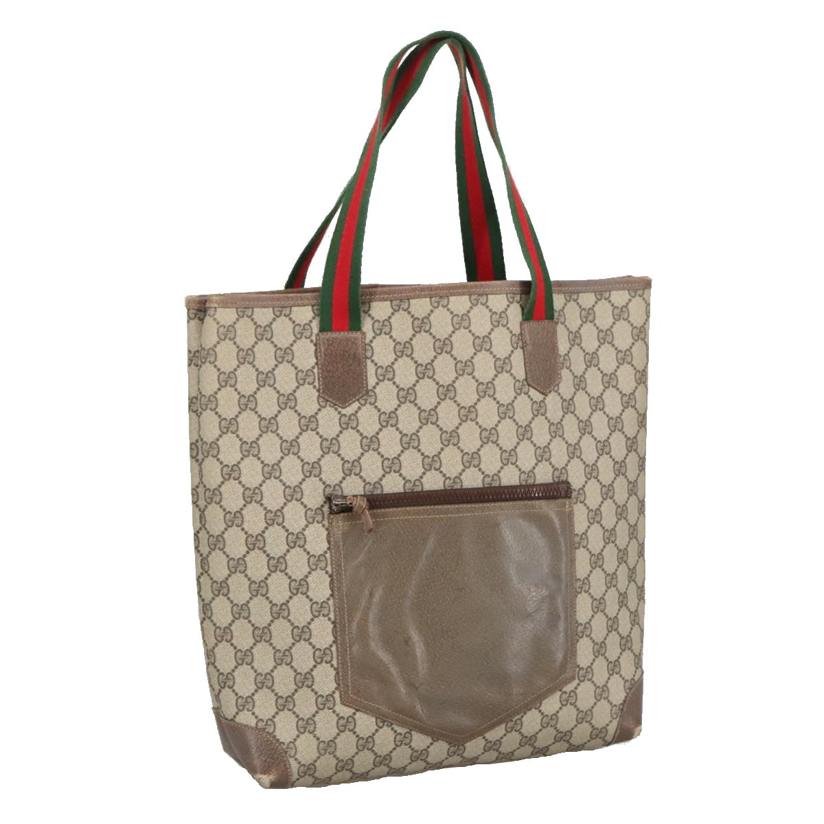 GUCCI GG Supreme Web Sherry Line Tote Bag PVC Leather Beige Auth ki5118