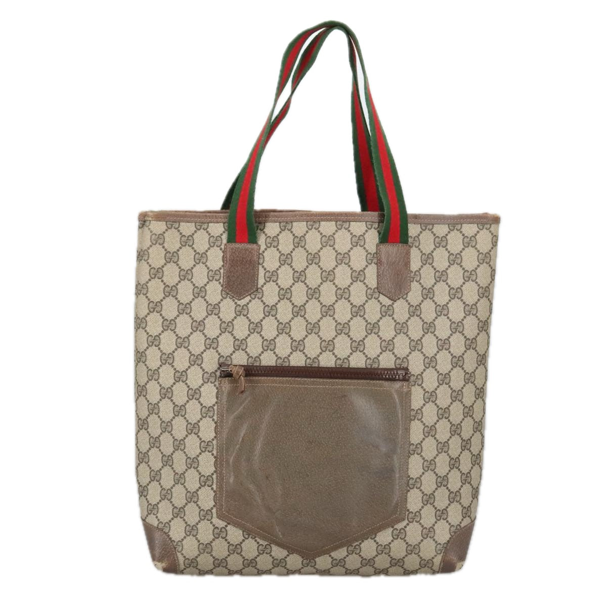 GUCCI GG Supreme Web Sherry Line Tote Bag PVC Leather Beige Auth ki5118 - 0