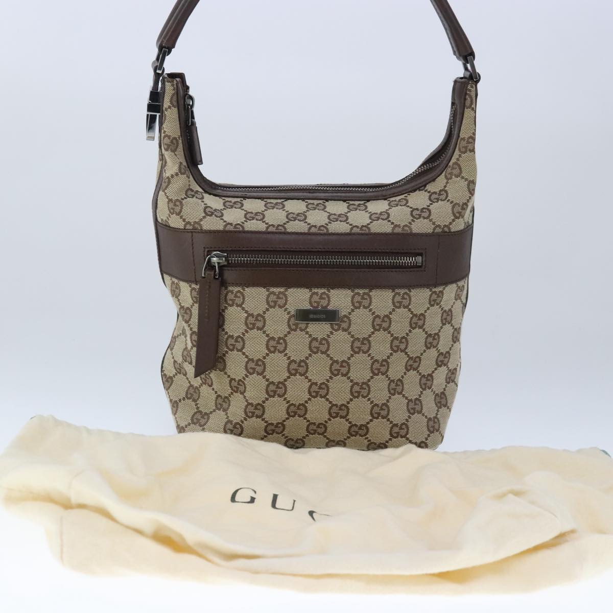 GUCCI GG Canvas Shoulder Bag Beige Auth ki5120