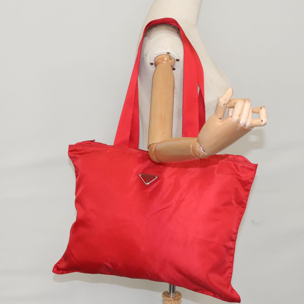 PRADA Tote Bag Nylon Red Auth ki5131