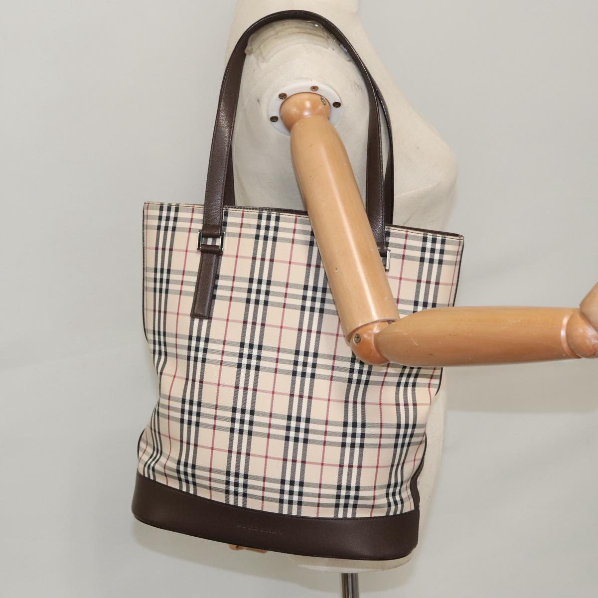 BURBERRY Nova Check Tote Bag Canvas Beige Brown Auth ki5135