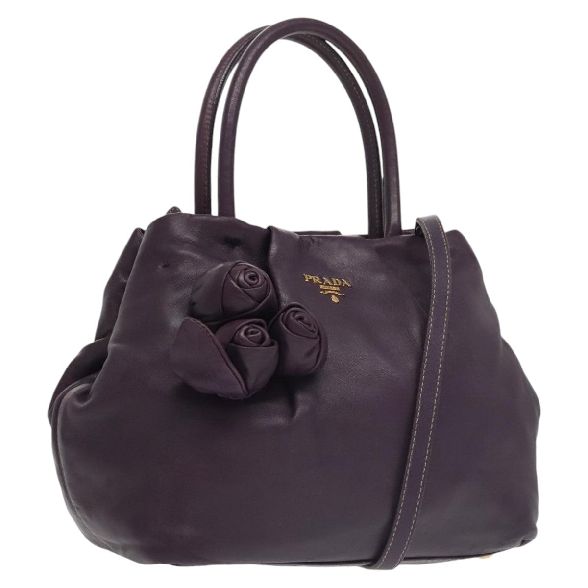 PRADA Hand Bag Leather 2way Purple Auth ki5138