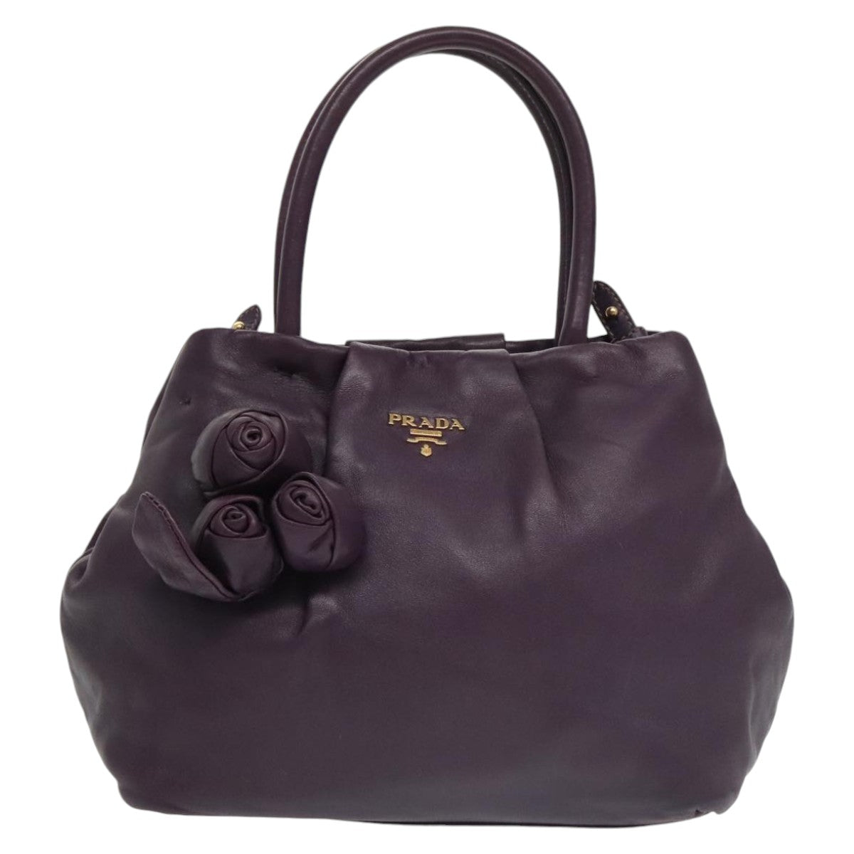 PRADA Hand Bag Leather 2way Purple Auth ki5138 - 0