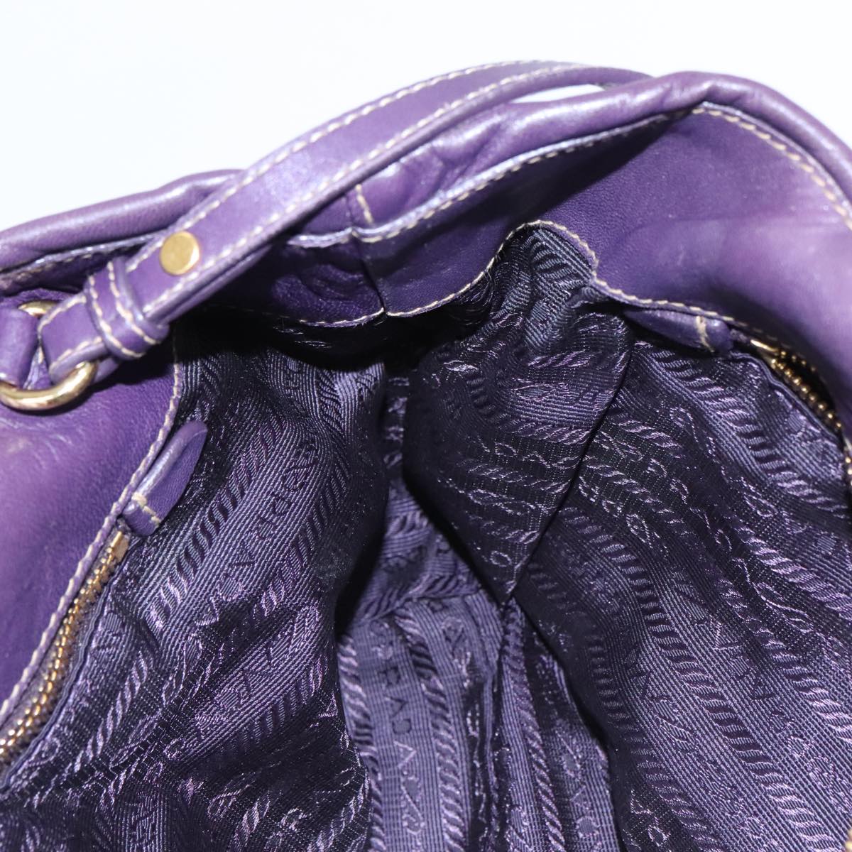 PRADA Hand Bag Leather 2way Purple Auth ki5138