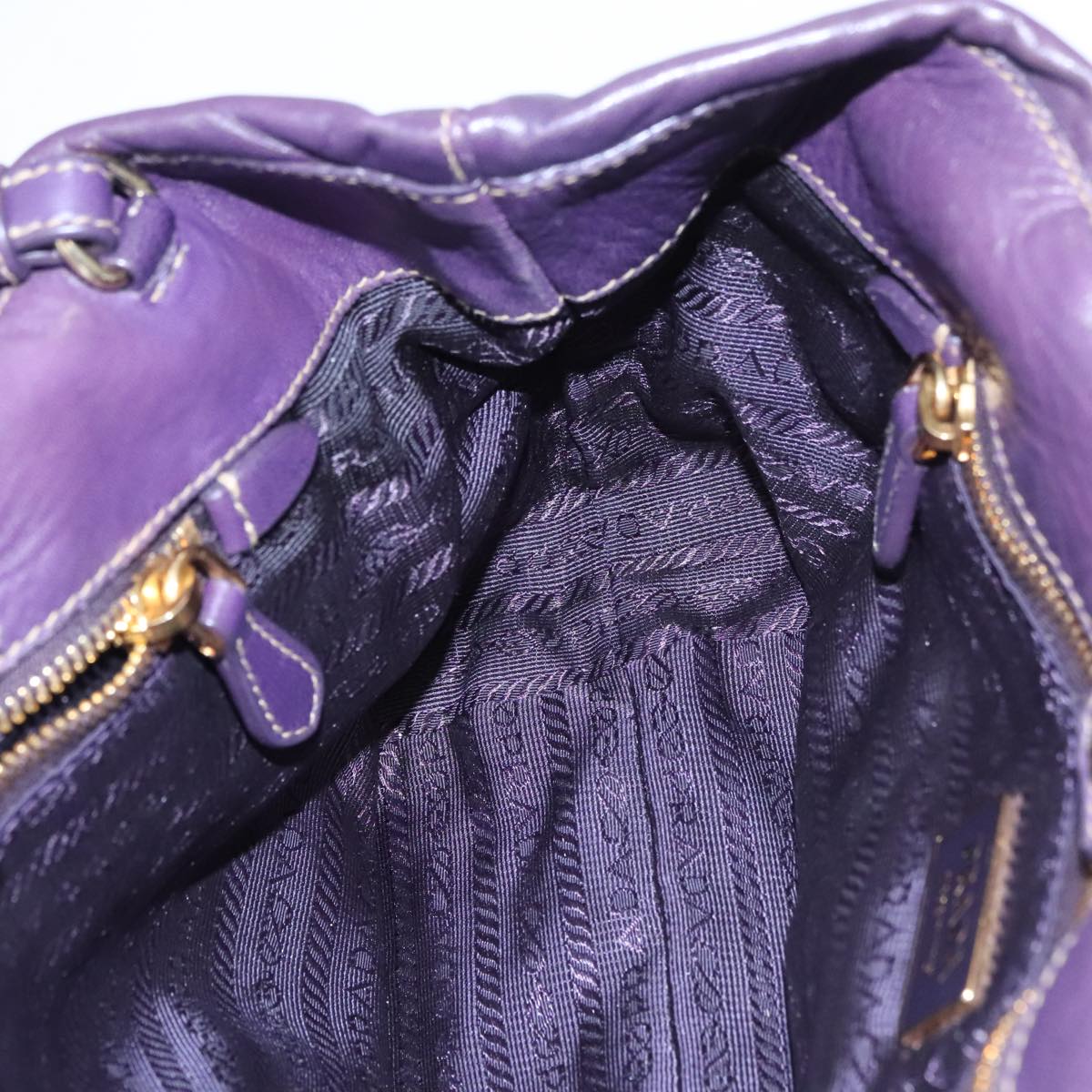 PRADA Hand Bag Leather 2way Purple Auth ki5138