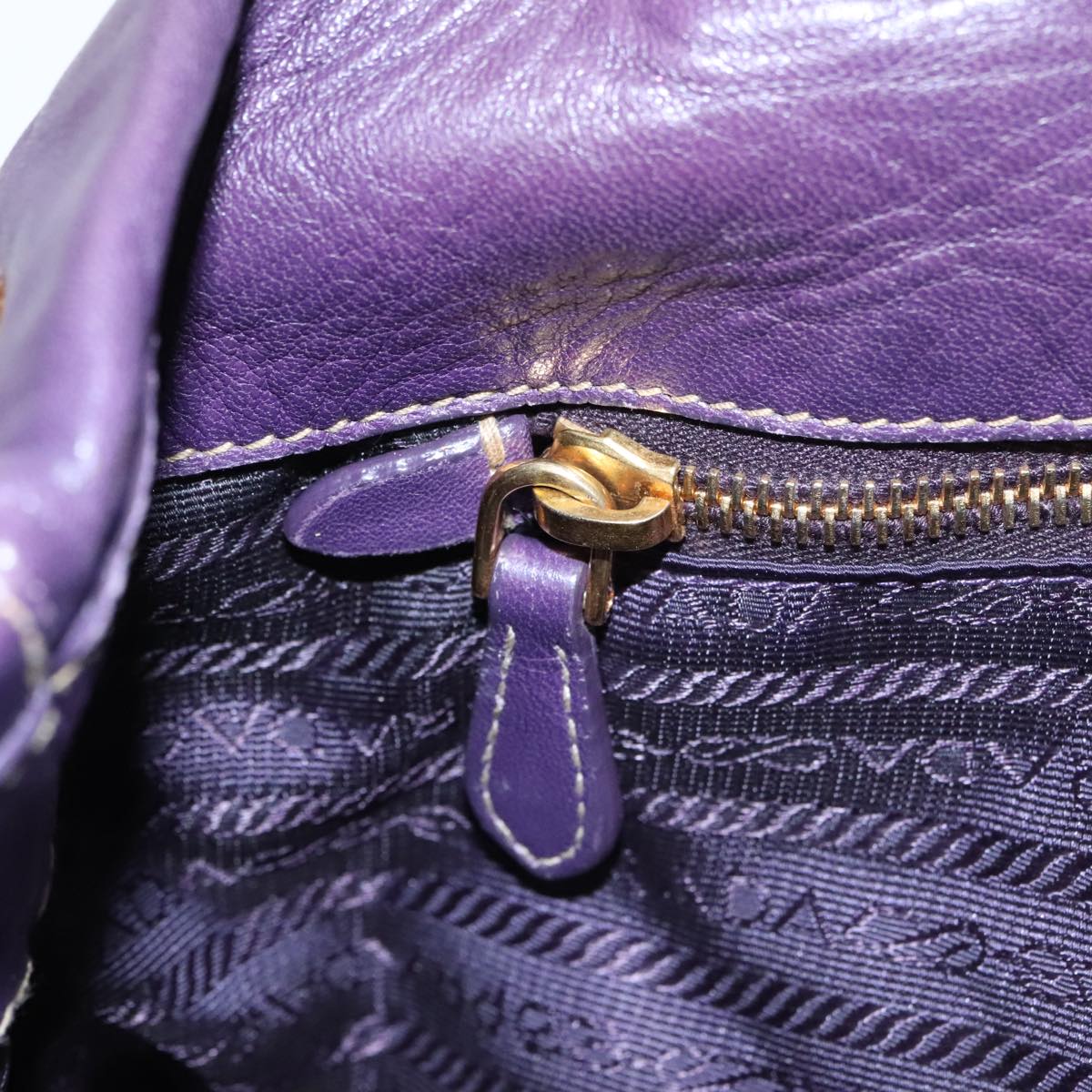 PRADA Hand Bag Leather 2way Purple Auth ki5138