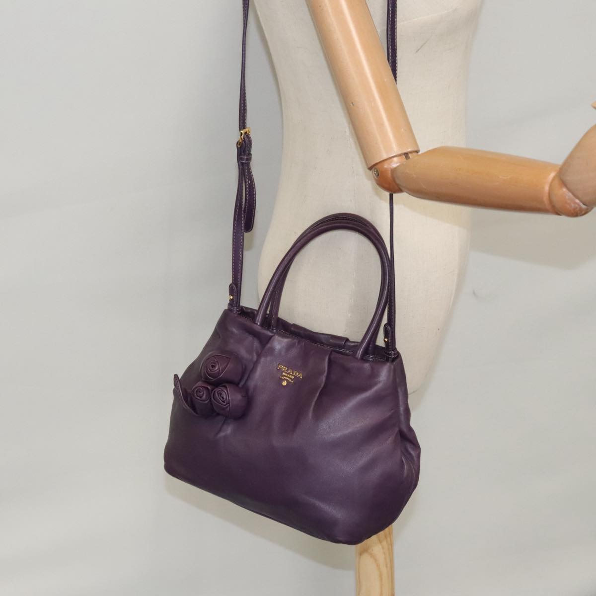 PRADA Hand Bag Leather 2way Purple Auth ki5138