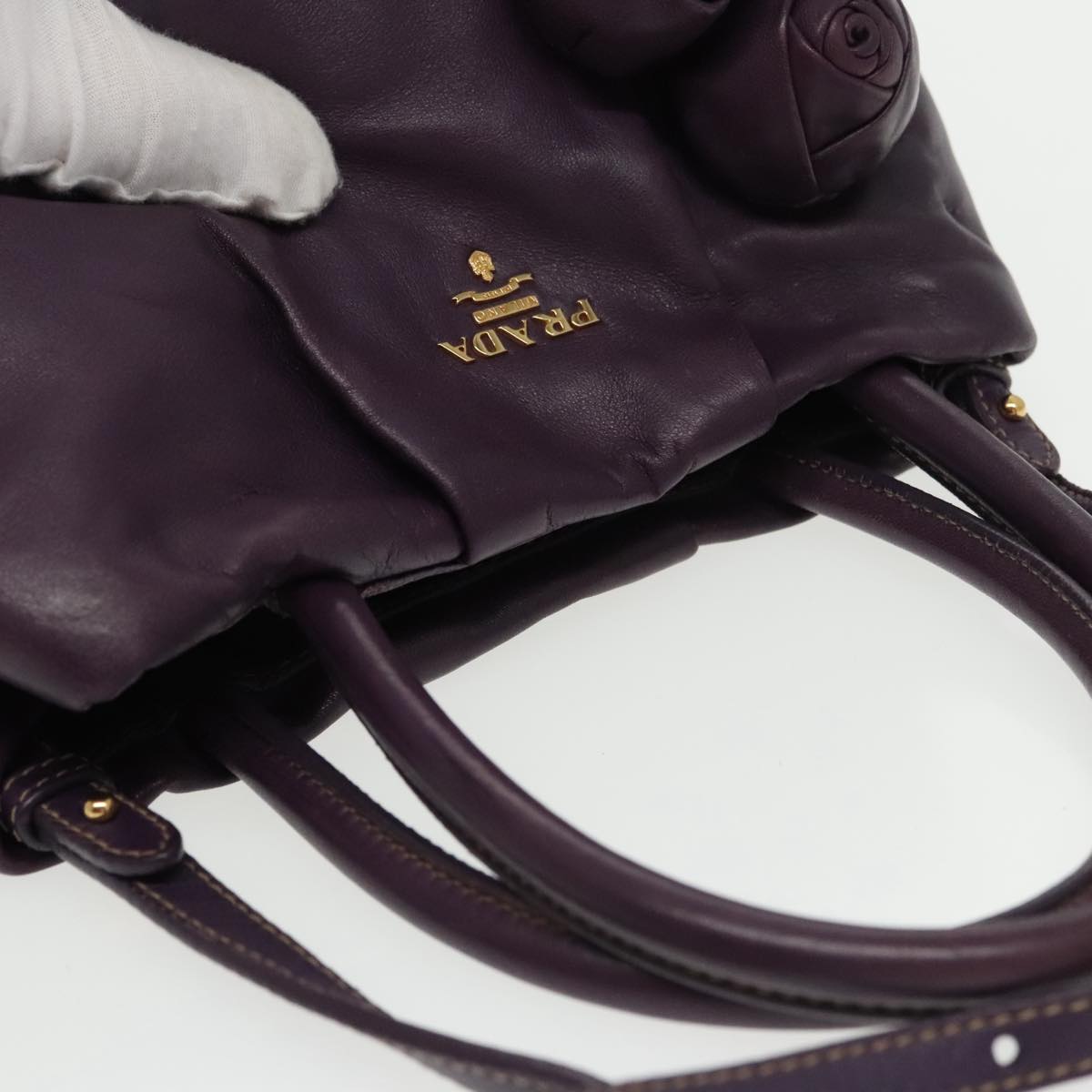 PRADA Hand Bag Leather 2way Purple Auth ki5138