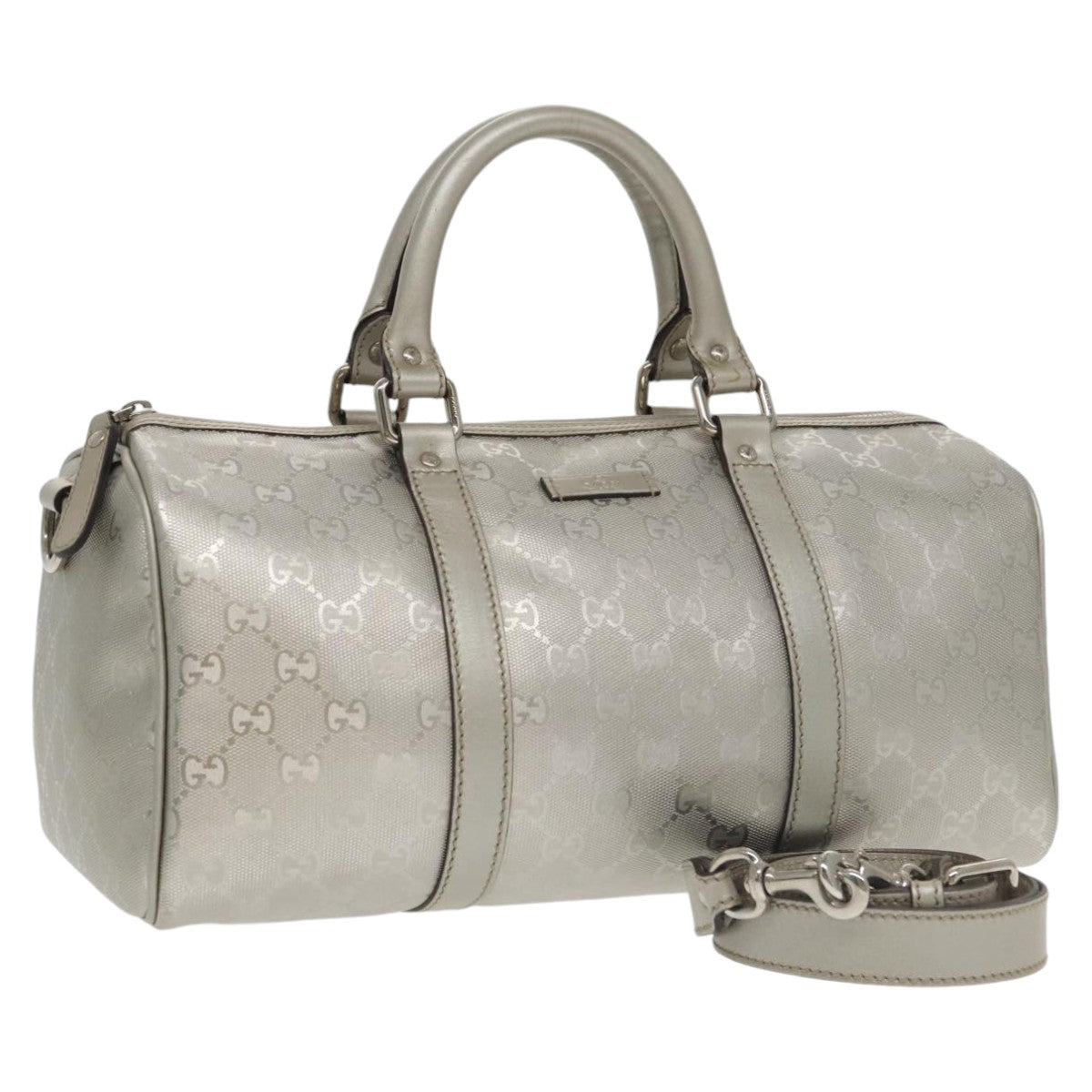 GUCCI GG implementation Boston Bag 2way Silver 203696 Auth ki5140