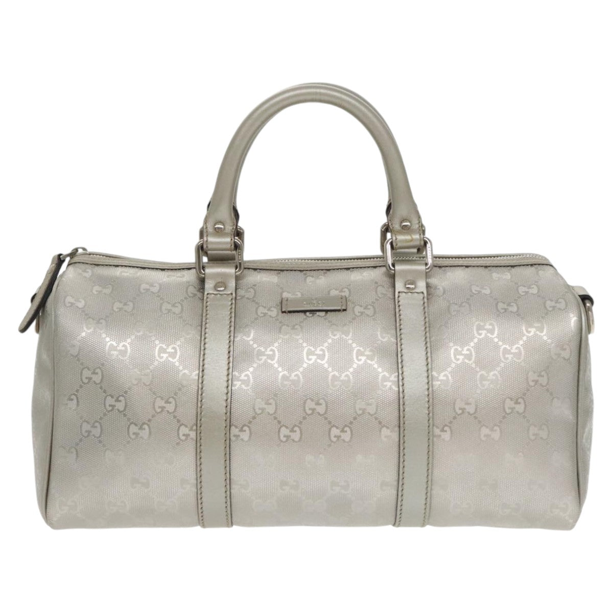 GUCCI GG implementation Boston Bag 2way Silver 203696 Auth ki5140