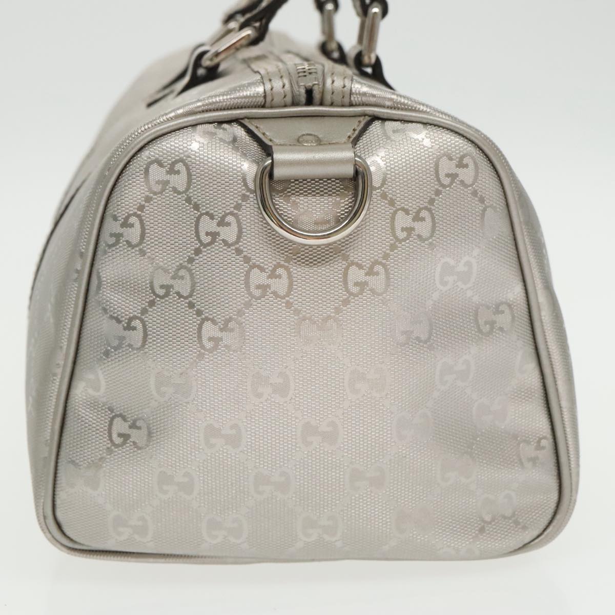 GUCCI GG implementation Boston Bag 2way Silver 203696 Auth ki5140