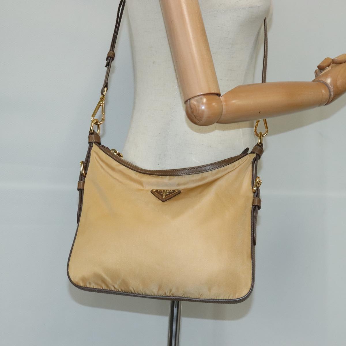 PRADA Shoulder Bag Nylon Beige Auth ki5142