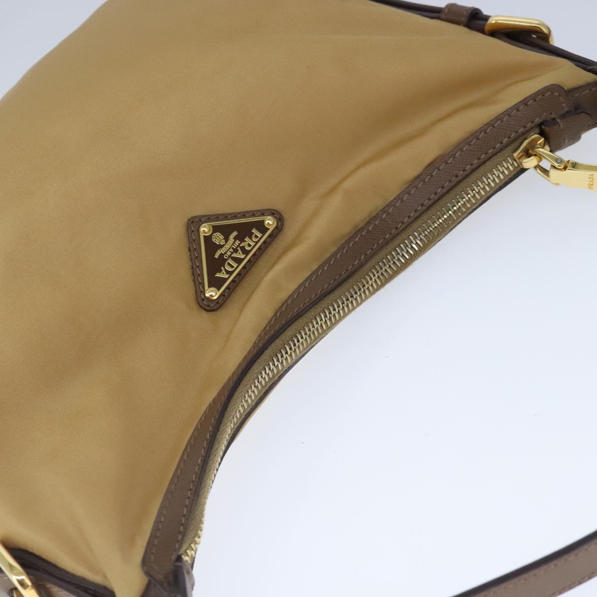 PRADA Shoulder Bag Nylon Beige Auth ki5142