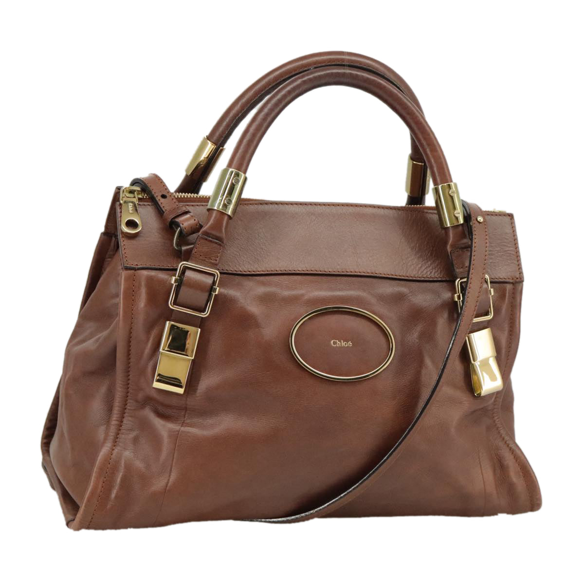 Chloe Victoria Hand Bag Leather 2way Brown Auth ki5149