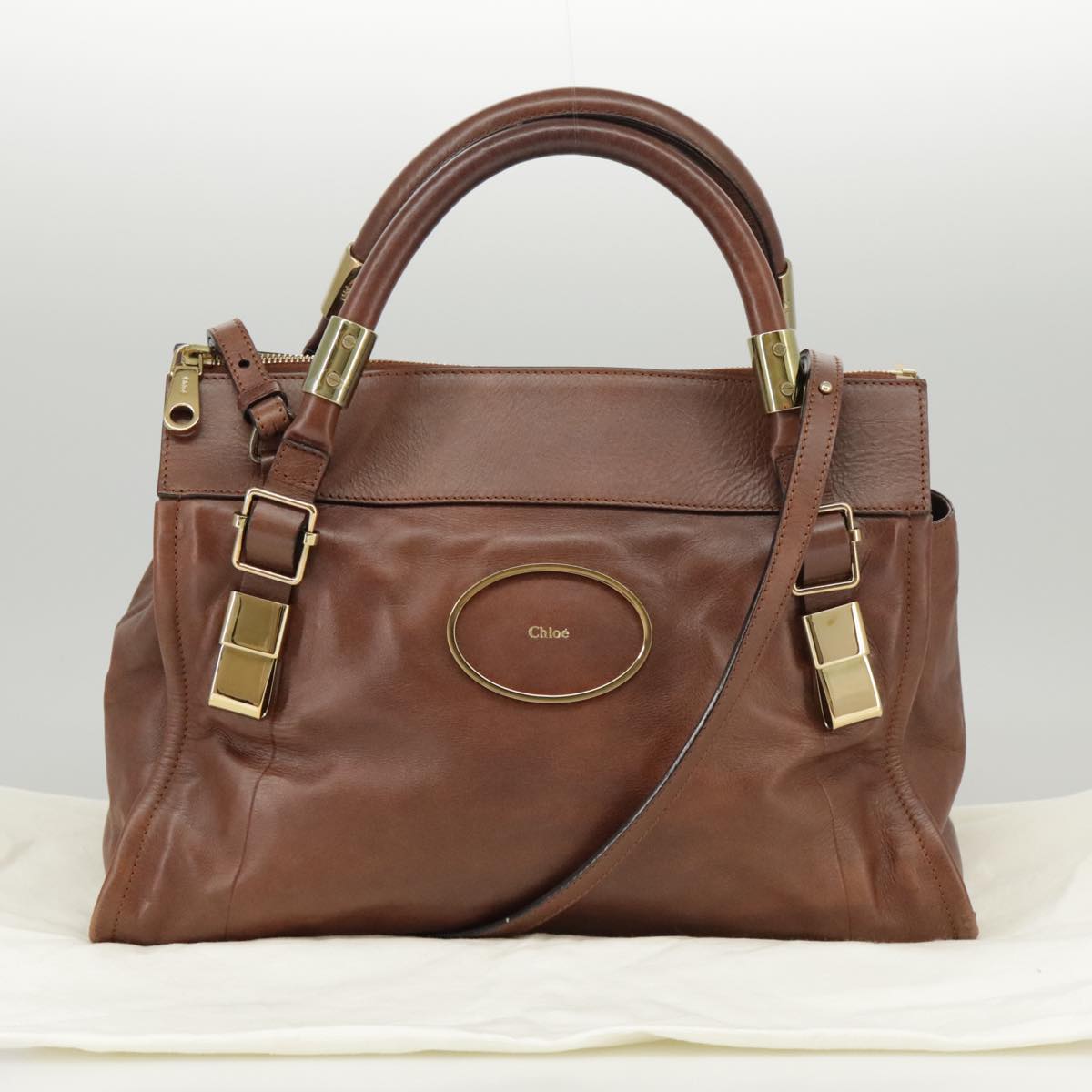 Chloe Victoria Hand Bag Leather 2way Brown Auth ki5149