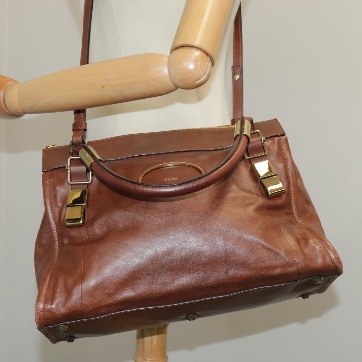 Chloe Victoria Hand Bag Leather 2way Brown Auth ki5149