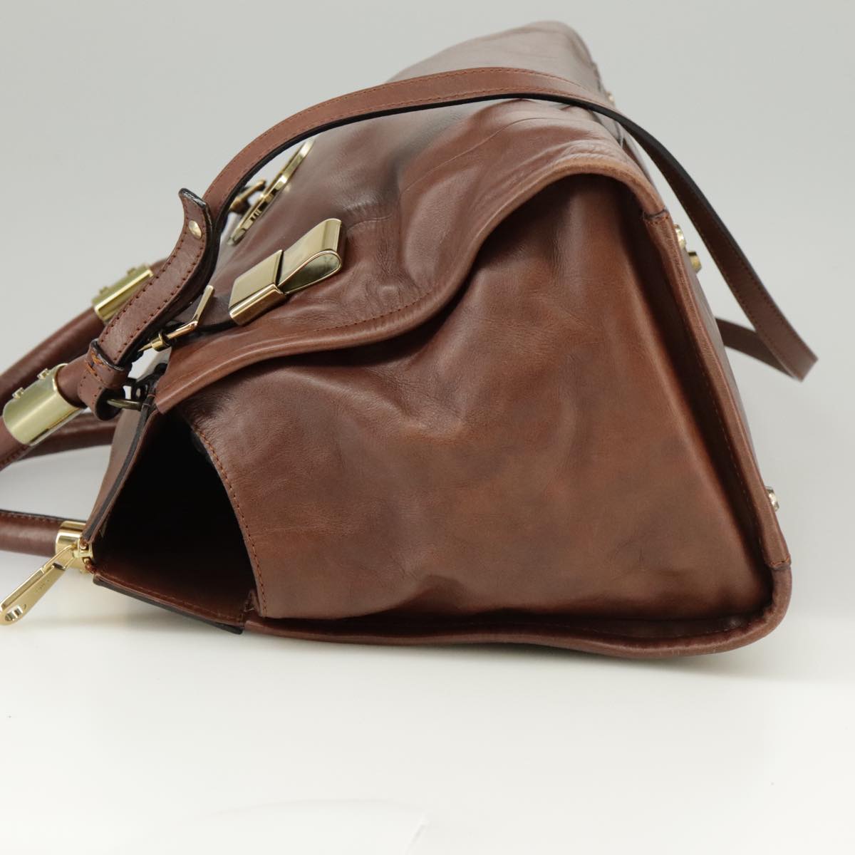 Chloe Victoria Hand Bag Leather 2way Brown Auth ki5149