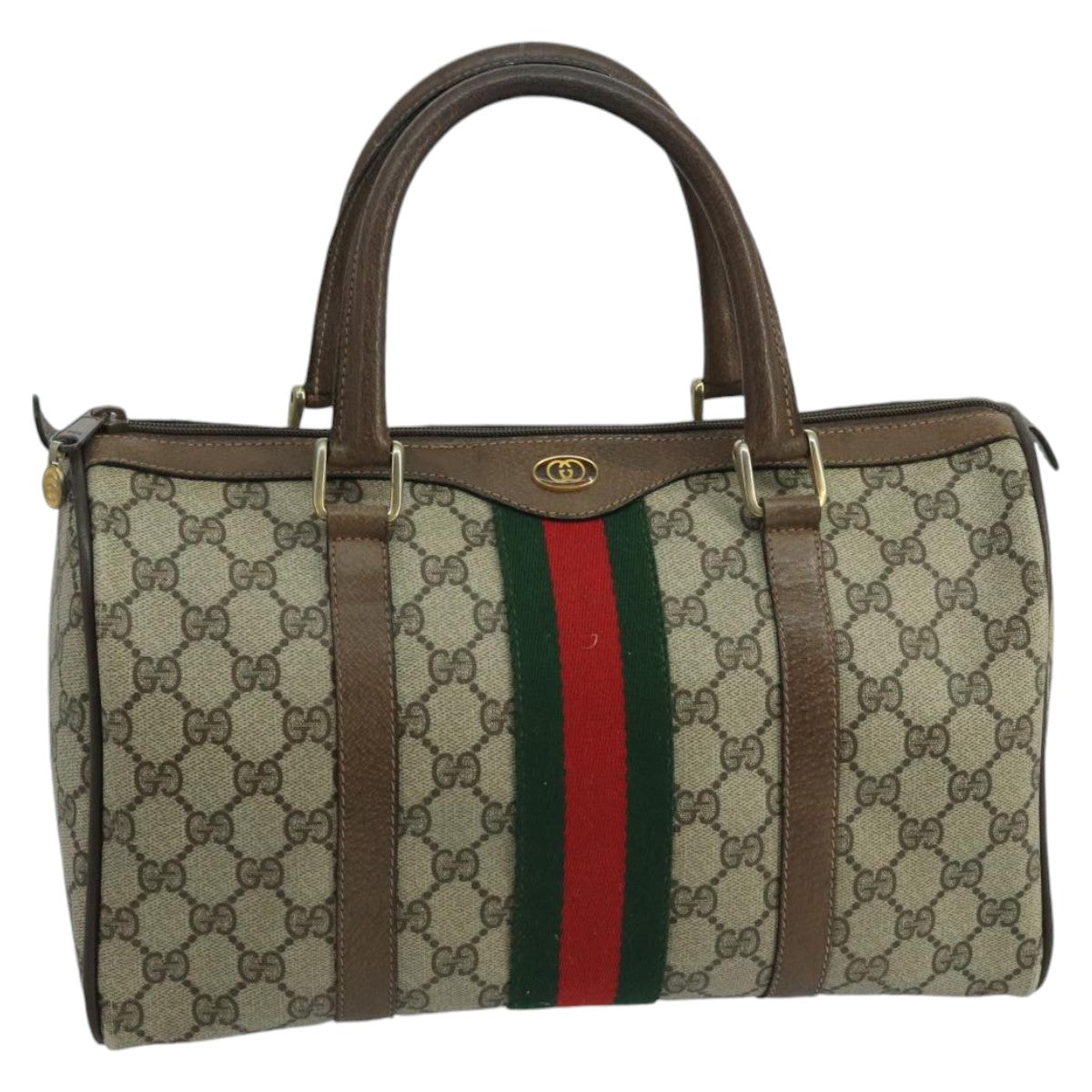 GUCCI GG Supreme Web Sherry Line Boston Bag PVC Beige Gold 39 02 007 Auth ki5154