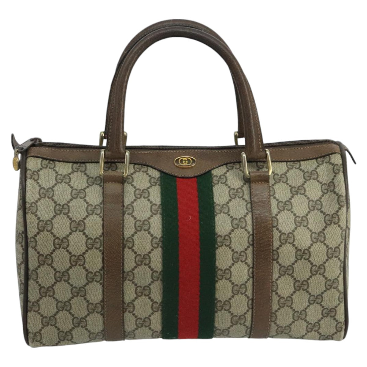 GUCCI GG Supreme Web Sherry Line Boston Bag PVC Beige Gold 39 02 007 Auth ki5154