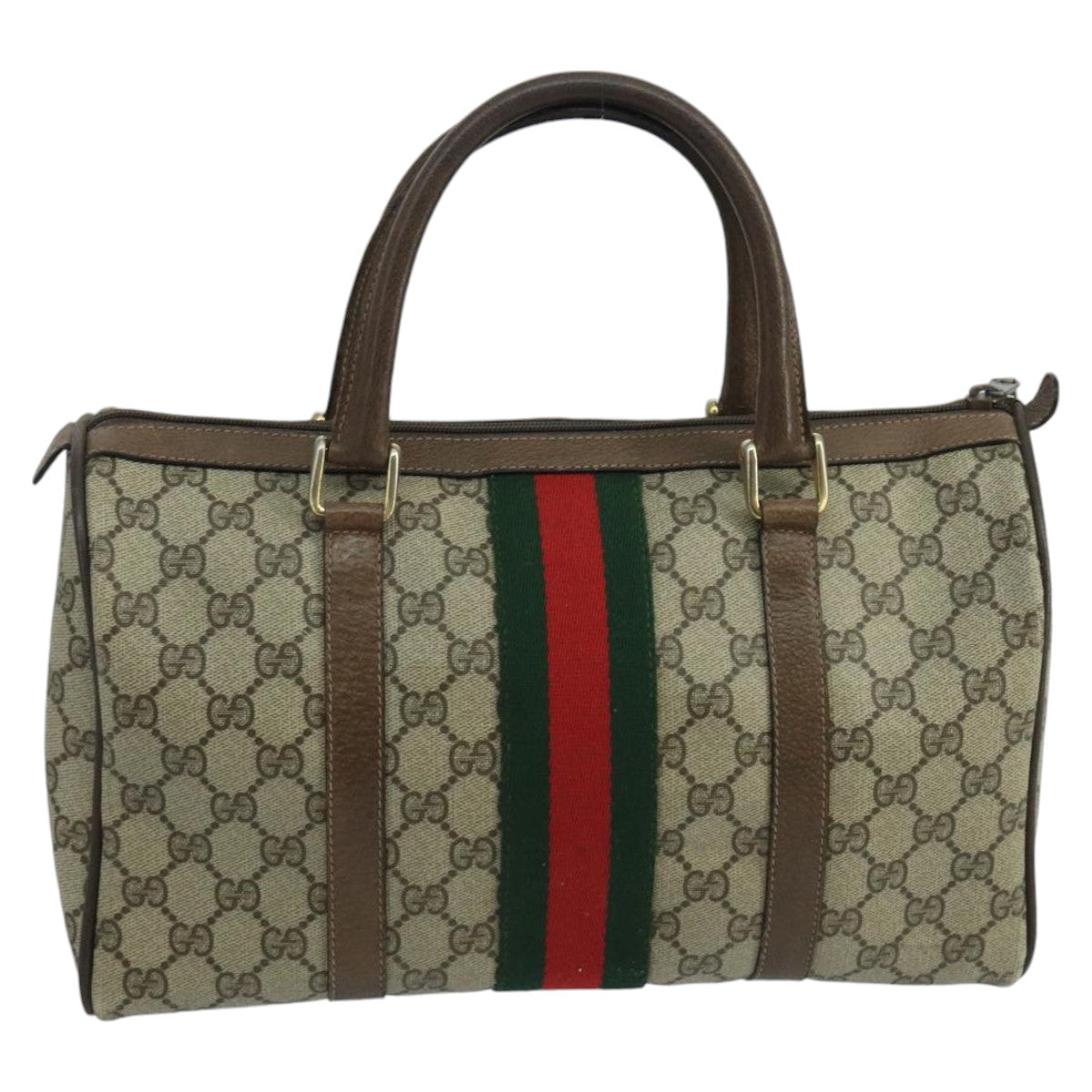 GUCCI GG Supreme Web Sherry Line Boston Bag PVC Beige Gold 39 02 007 Auth ki5154 - 0