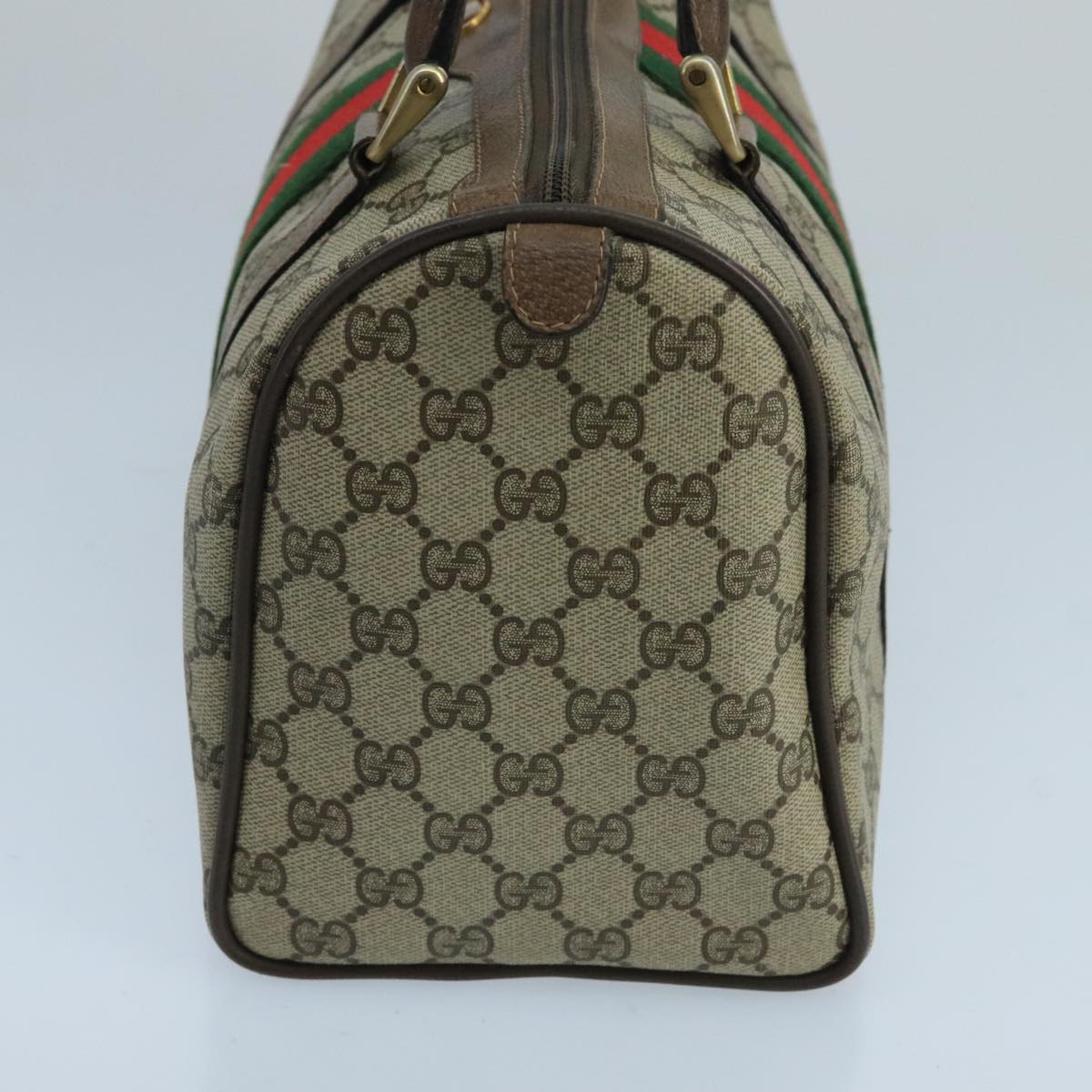 GUCCI GG Supreme Web Sherry Line Boston Bag PVC Beige Gold 39 02 007 Auth ki5154