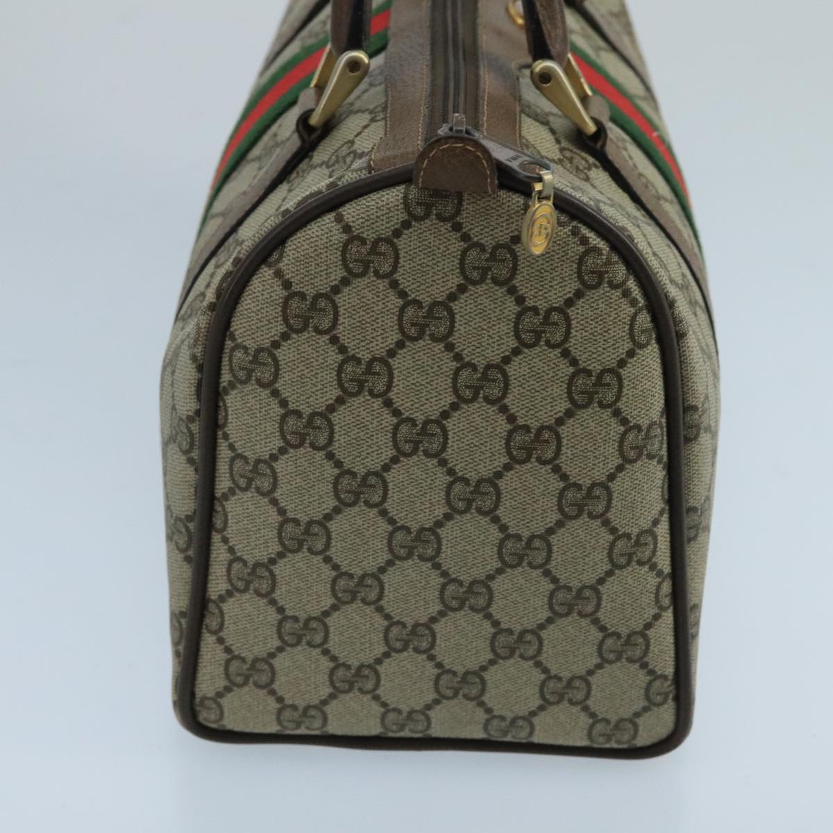 GUCCI GG Supreme Web Sherry Line Boston Bag PVC Beige Gold 39 02 007 Auth ki5154