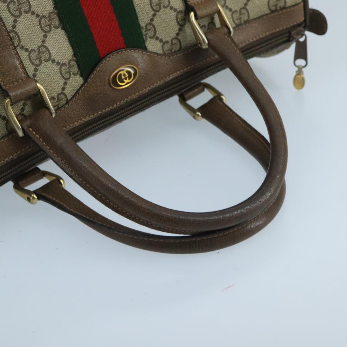 GUCCI GG Supreme Web Sherry Line Boston Bag PVC Beige Gold 39 02 007 Auth ki5154