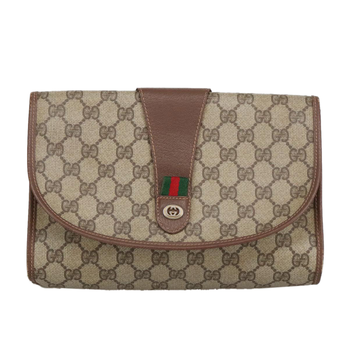 GUCCI GG Supreme Web Sherry Line Clutch Bag PVC Beige 156 01 030 Auth ki5155 - 0